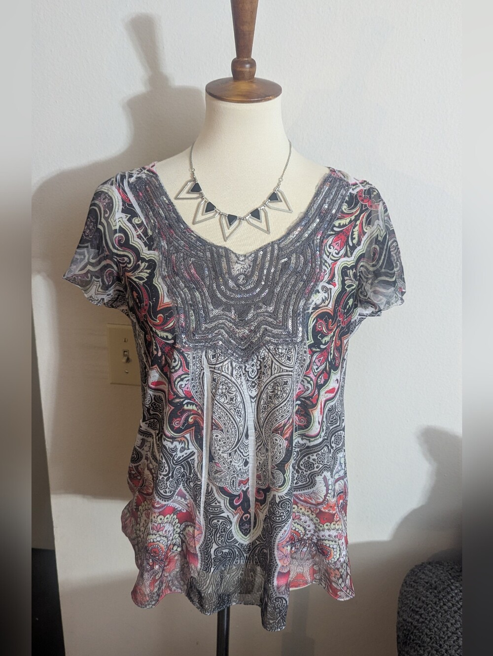 Unity World Wear Paisley Sequin Blouse Top PL Petite
